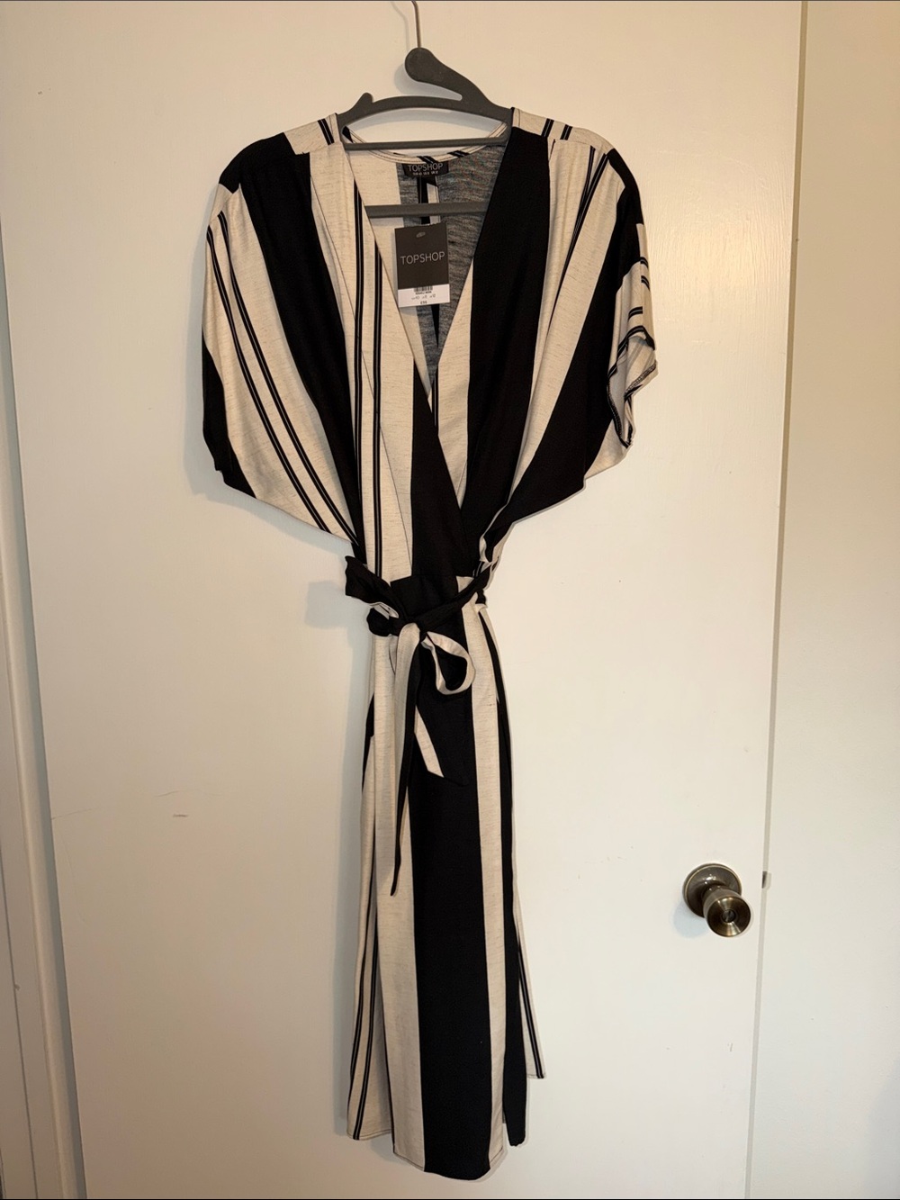 Topshop Black & White Vertical Stripe Midi Wrap Dress